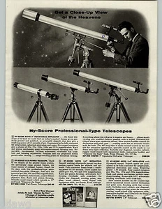 1959 PAPER AD Hy-Score Telescope 3" Equatorial Refractor Hertel Reuss Binoculars - Picture 1 of 2