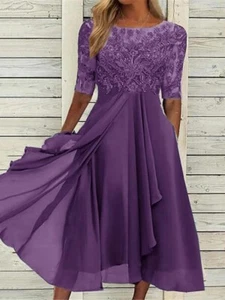 Women's Lace Dress Maxi Dress Lace Work Cocktail Party Elegant Formal Crew Neck - Picture 1 of 1