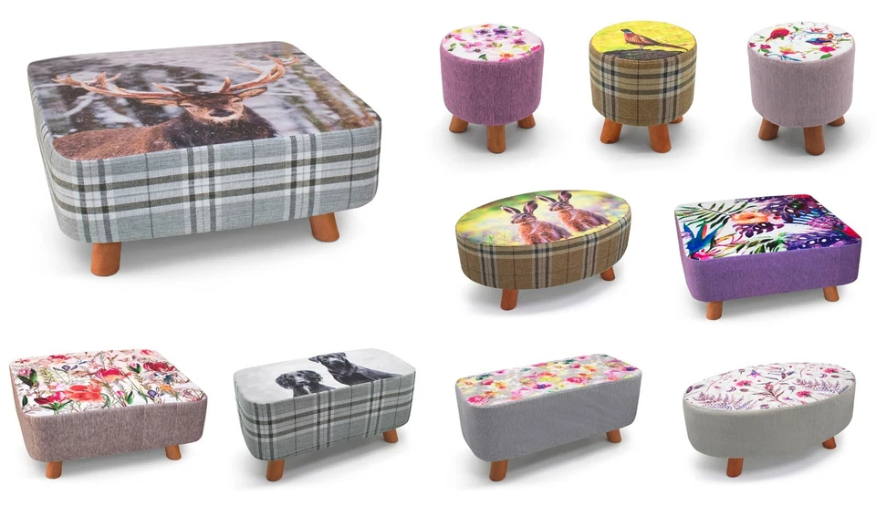 Large Oval Padded Fabric Foot Rest Bench Seat Pouffe Footstools Floral Ottoman  - Image 1 of 1