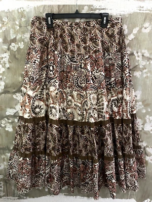 Maxi Falda CHICO'S Colores Tierra Mezcla Seda Burnout Niveles Boho Campesina 3, L, 16 Foto 1 de 4