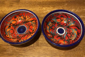 Set 2 Sicily ITALIAN Etna Fire Pottery Red S. Stefano Small Cereal Bowl EC To VG - Picture 1 of 13