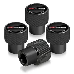Chevrolet Corvette C7 Z06 Logo in Black on Black Aluminum Tire Valve Stem Caps - Picture 1 of 5