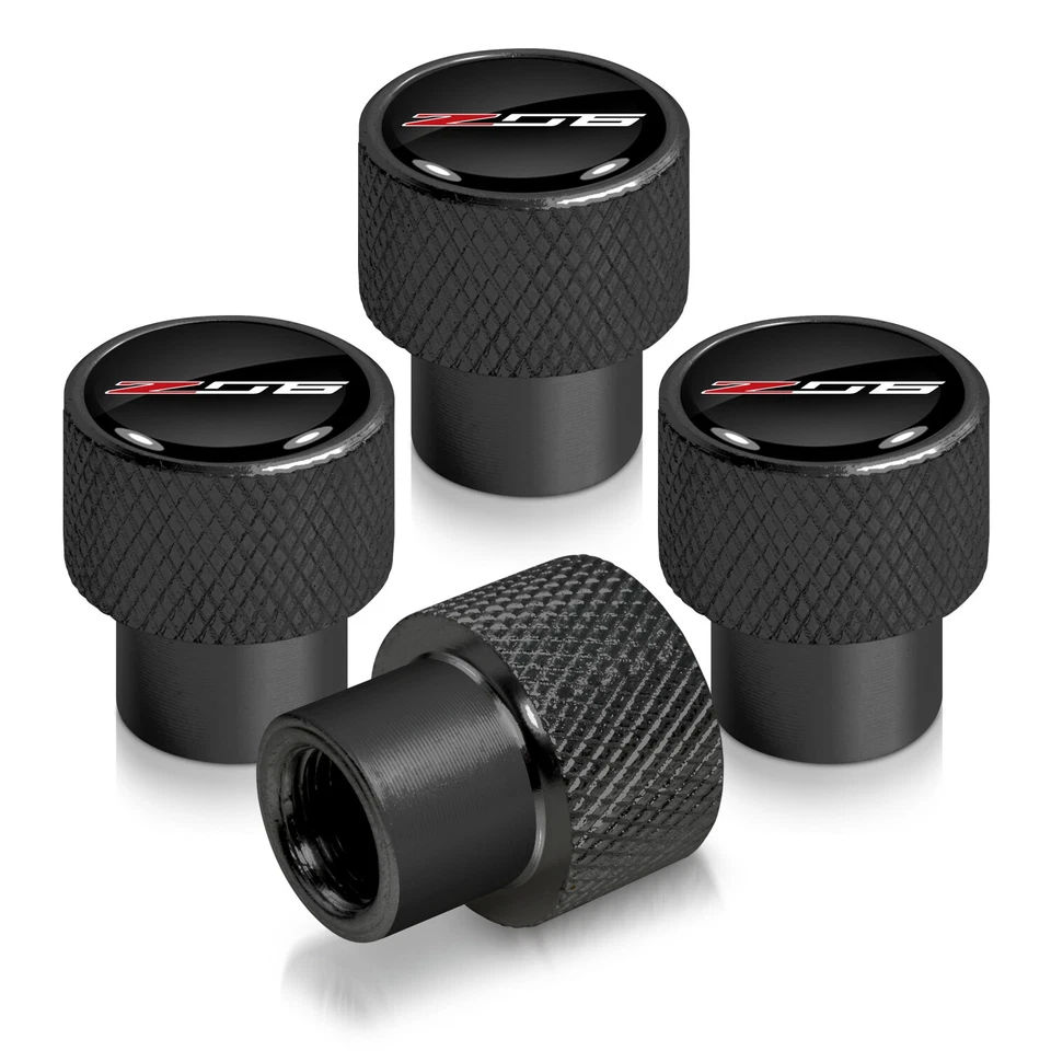 Chevrolet Corvette C7 Z06 Logo in Black on Black Aluminum Tire Valve Stem Caps - Image 1 of 4