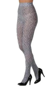 HUE "Tights" Black 3D Art Cable Print Pantyhose Hosiery U12496 Women's M/L NWT - Picture 1 of 2