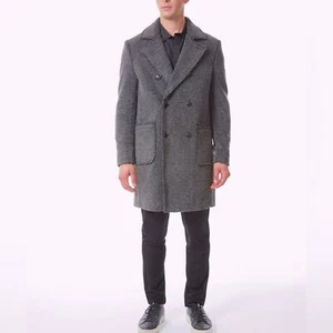 RIVER STONE - NWOT men’s double breasted teddy bear Winter Trench coat grey S - Picture 1 of 10