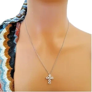 925 Sterling Silver Cross pendant necklace 20" Religious Inspirational NWT - Picture 1 of 7