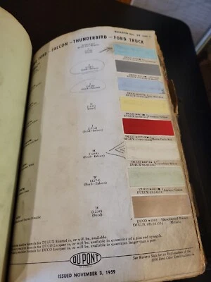 Camión Dupont Ford Falcon Thunderbird 1960 viruta de pintura muestra hoja boletín  Foto 1 de 4