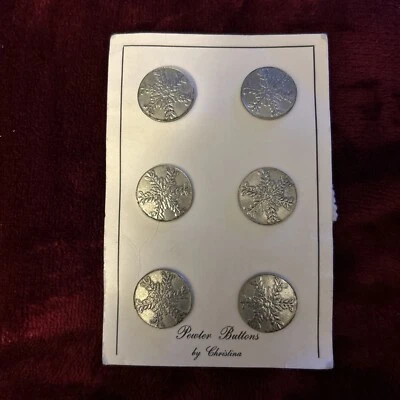 NOS set of 6 Pewter Buttons by CHRISTINA, SNOWFLAKE design - Image 1 of 4
