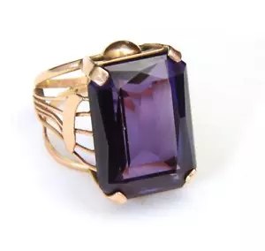 Anello vintage enorme rettangolare ametista e oro giallo 12 kt fascia unica misura 6,5 - Foto 1 di 1