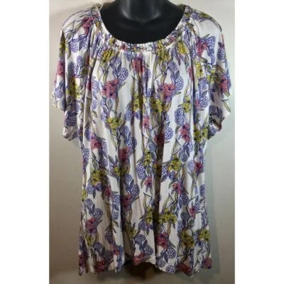 Новый без ЯРЛЫКОВ женщин Jaclyn Smith верхняя блузка рубашка размер 1 X короткий рукав цветочный вискозы - Изображение 1 из 4