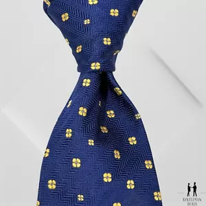 Thomas Pink Men's Necktie Floral Herringbone100% Silk Classic Silk Navy 60x3.1/4 - Picture 1 of 6