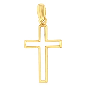14K Yellow Gold Religious Simple Plain Open Cross Pendant For Necklace Chain - Picture 1 of 5
