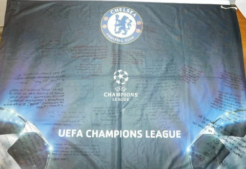 UEFA Champions League Banner Flag Chelsea Football Club 43" x 30" Signed Women's Cover
