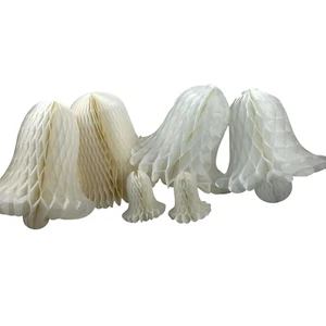 Vintage Tissue Paper Honeycomb Wedding Bell Decorations Set of 6 Bridal Shower - Picture 1 of 13