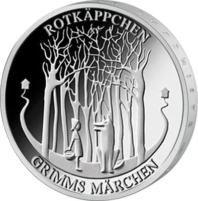 20 EURO - Gebrüder Grimm - Märchen Rotkäppchen - SILBERMÜNZE - SILBERBARREN  - Bild 1 von 2