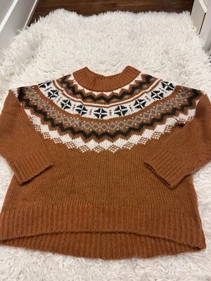 Aerie Fair Isle Knit Sweater Small S Oversized Cozy Y2K Ski Style Burnt Orange - Image 1 of 4