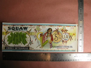 Vintage Werbung , Etiketten , Marke " Squaw " gesiebte Erbsen "  - Bild 1 von 4