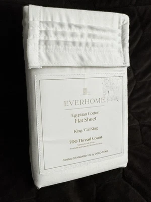 Everhome Egyptian Cotton Triple Pleat Bright WHITE KING /Cal King Flat Sheet - Image 1 of 4