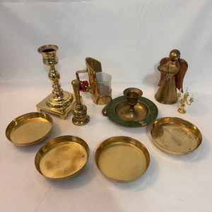 10 VTG Brass Christmas Candle Holders Ring +Copper Angel Snuffer Mini Candelabra - Picture 1 of 17