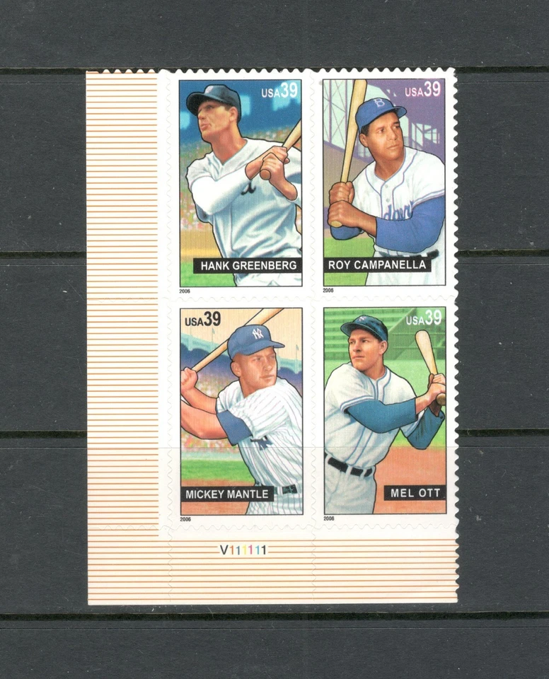 Sc # 4080-4083 ~ Plate # Block ~ 39 cent Baseball Sluggers Issue - Image 1 of 1