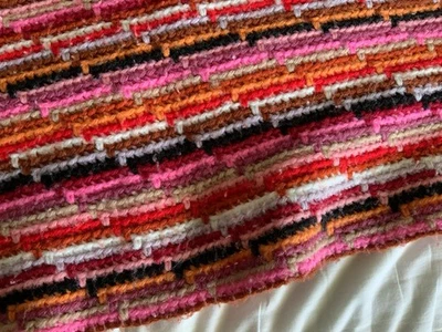 King-Size Afegão GRANDE 80X96 LISTRADO VOVÓ VERMELHO ROSA COTTAGECORE NÚCLEO BOM - Imagem 1 de 4