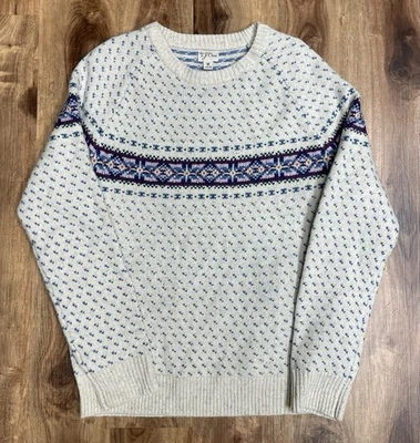 J.Crew Lambswool Fair Isle Crewneck Sweater Mens Medium Blue White Nordic Ski - Image 1 of 4