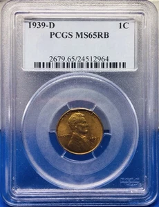 1939-D Lincoln Wheat Cent 1C - PCGS MS65RB - Nice! Wheat Penny - PCGS Certified - Picture 1 of 6