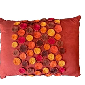 Pier 1 Accent Throw Pillow Crocheted Multicolor Circles 14 x 18 No Care Tag - Picture 1 of 6