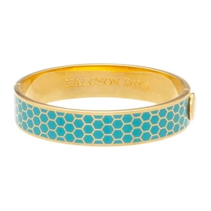 NEW Halcyon Days Honeycomb Turquoise & Gold Hinged Bangle - Picture 1 of 3