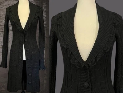 Vintage Betsey Johnson New York Crochet Lace Goth Witchy Vamp Duster Cardigan S - Image 1 of 4