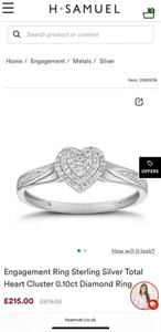 0.10 Carat Heart Cluster Sterling Silver Engagement Ring - Picture 1 of 3