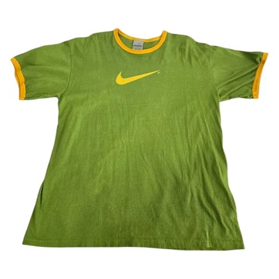 Vintage Y2K/2000s Lime Green Yellow Nike Swoosh Logo Skater Ringer Tee Mens L Foto 1 de 4