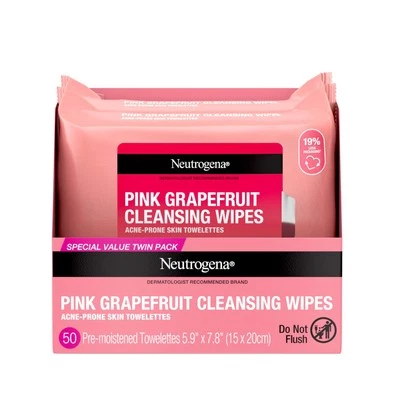 Neutrogena Oil Free Facial Cleansing Makeup Wipes Pink Grapefruit 2 Pk x 25 Ct - Image 1 of 4