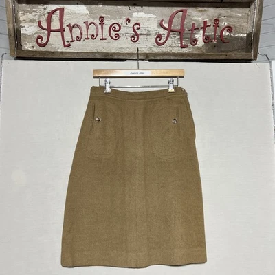 Falda camel de lana vintage sin marca para damas 8/10 mediana línea A ¡con bolsillos! Foto 1 de 4