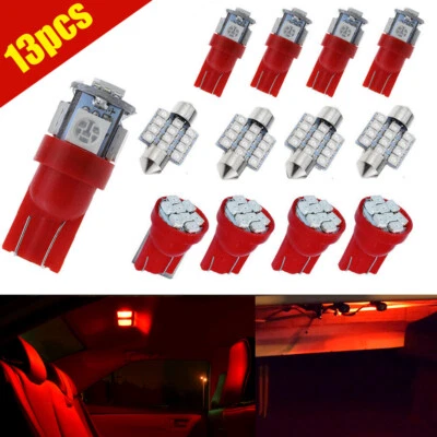 13x Red LED Lights Interior Package Kits For Car Dome License Plate Lamp Bulbs - Image 1 of 4