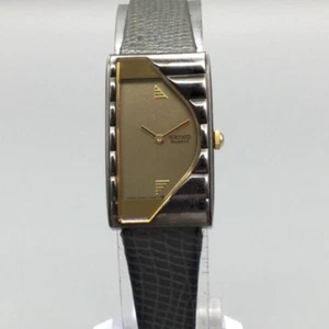 Vtg Seiko Half Moon Watch Women 17mm Two Tone 2P20-5K00 Leather New Battery - Picture 1 of 14
