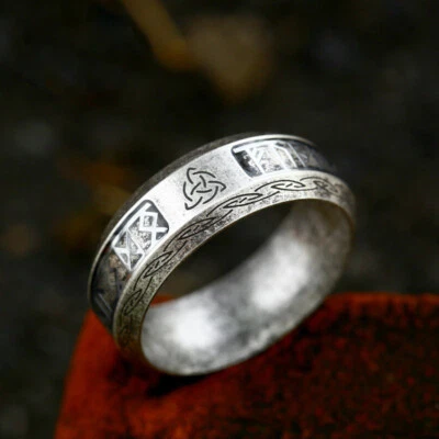 Retro Celtic Knot Viking Runes Ring Titanium Triple Horn Of Odin Wedding Ring - Image 1 of 4
