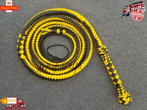12 Feet 12 Plaits Top Quality Cowhide Leather Heavy Duty Bullwhip Yellow & Black - Picture 1 of 8
