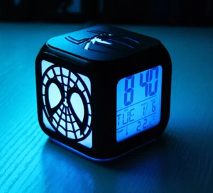 2021 Spiderman Digital USB LED Light Alarm Clock 7 Colors Kids Room XMAS Gifts - Picture 1 of 11