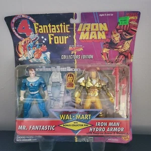 New ToyBiz 1995 MR FANTASTIC IRON MAN Action Figures 2 Pk Walmart Exclusive Pin - Picture 1 of 19
