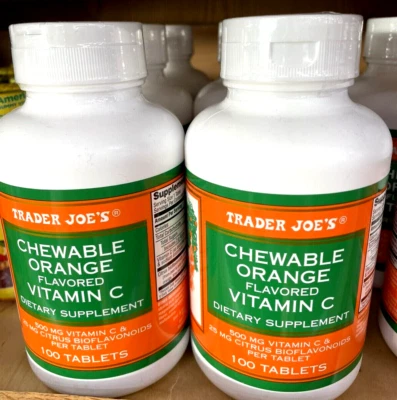 Vitamina C y bioflavonoides naranja masticable Trader Joe's 500 mg 100 comprimidos Foto 1 de 3