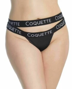 Coquette BLACK Lace Back Double Strap Waistband Panty, US One Size/X-Large - Picture 1 of 4