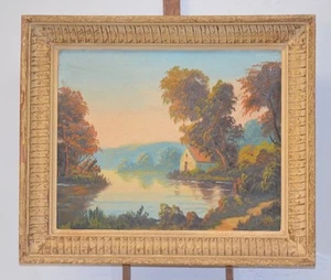 ANTIGUO CUADRO ORIGINAL PINTURA EN LA LONA FIRMADO ?? CASA LAGO - Imagen 1 de 8