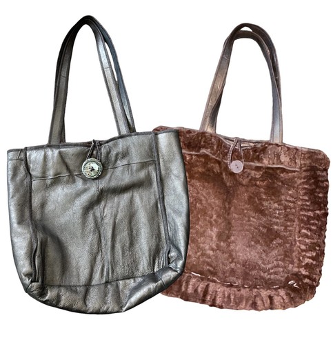 Borsa a tracolla vintage FENDI SAS reversibile in pelle metallica e pelliccia marrone