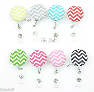 Chevron Fabric Badge Reel Retractable ID Badge Holder with Belt Clip - Picture 1 of 20