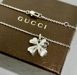 Gucci Halskette Anhänger Silber 925 Klee Motiv G Damen SV925 mit Box - Bild 1 von 12