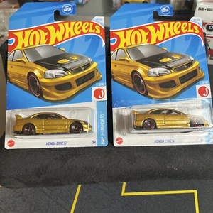 Lote de (2) 2024 Hot Wheels B Estuche Honda Civic Si Dorado HW J-Imports 2/10 - Imagen 1 de 4