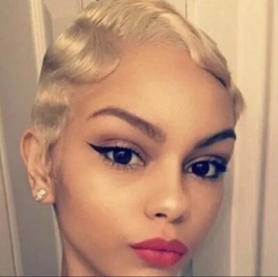 DIFEI Women Short Finger Wave Curly Wigs, Nuna Wigs, Janet Collection, Golden - Image 1 of 4