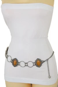 Women Red Elastic Waistband Fashion Hip High Waist Belt Bling Squares Buckle S M - Picture 1 of 24