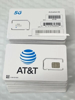 Lote de 100 5g AT&T Triple Corte SIM Post y Prepago AT&T Nuevo Sin Activar 6818b Foto 1 de 3
